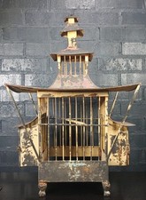 ANTIQUE CHINESE PAGODA METAL PAINTED BIRD CAGE picture