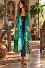 Vintage Wild Thing Wild Woman Patchwork Kimono OS Rayon Art to Wear Boho Duster picture