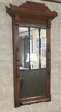 Antique C 1900 Victorian Eastlake Wood Wall Mirror Ornate Frame 51” Tall X 28” W picture