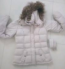 Hollister Light Gray Quilted Puffer Down Hooded Jacket Women’s Sz S Parka Y2K picture
