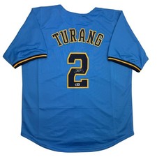 Autographed/Signed Brice Turang Milwaukee Blue Baseball Jersey BAS COA picture