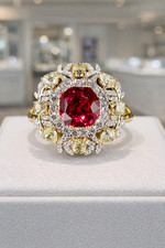 4.50 Ct Cushion Cut Natural Ruby & Diamond Wedding Gift Ring 14K Yellow Gold picture