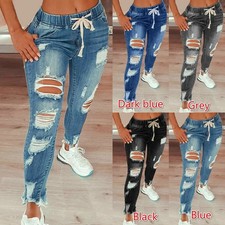 Distressed High Rise Drawstring Jeans picture