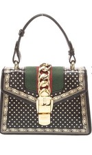 Gucci Chain Link Sylvie Mini Hand Bag Black Leather Card Slots Gold Hardware picture