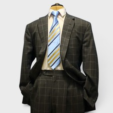 Tom James X Holland Sherry 2 Piece Suit 40L Charcoal Windowpane Functional Cuffs picture