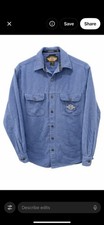 Vintage Harley-Davidson Blue Workwear Shirt Embroidered Logo 100% Cotton Size L picture