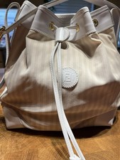 Vintage Fendi Striped Canvas Crossbody Drawstring Bucket Bag White Leather picture