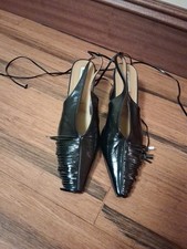 Reike Nen Fringe  Black  Leather Slingback Heels Size 38 NWOB picture