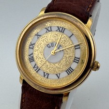 Vintage 1990 Guess Quartz Watch Unisex Gold Tone Leather Japan Analog New Batter picture