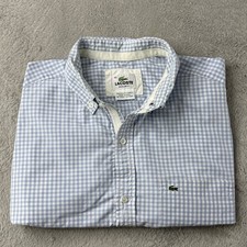 Lacoste Shirt Mens Large Blue Gingham Check Cotton Lightweight Logo Preppy picture