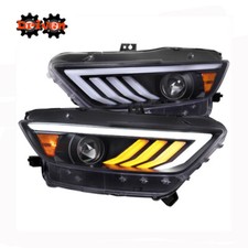 15-17 Mustang Black LED DRL Sequential Signal HD Headlights Convertible GT Cobra picture