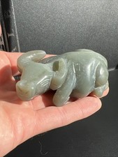 Chinese Green Nephrite Jade Ox Carving Figurine 174.8 Grams Republic Period picture