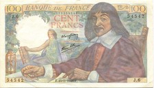 FRANCE, BILLET 100 Francs DESCARTES 1942, SUP, 1ERE DATE picture