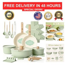 21 Pc Nonstick Cookware Set Ceramic Induction Pots Pans Detachable Handle Sage picture