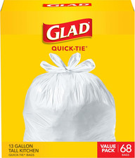 Glad Tall Kitchen Trash Bags 13 Gallon, Unscented Garbage Bags, Quick-Tie, 68 Co picture