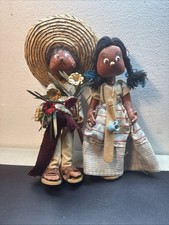 Vintage Mexican Folk Art Dolls Set Male & Female Handmade 12