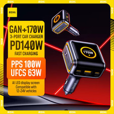 [NEW] AOHI THE FUTURE Car Charger AI PD GAN+ 170W 3-Port LED Display Fast Car Ch picture