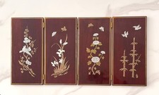 Vtg has Tabletop Folding Screen Metal Inlay Bird Flower 5.5x11.75” Panels picture