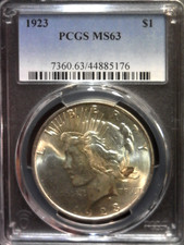 1923 PEACE DOLLAR PCGS MS63 nice coin picture