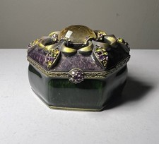 Jay Strongwater Gold Green Purple Hexagon Trinket Box Swarovski Crystals picture