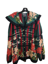 Vintage BEREK 1994 Sz L Hand Knitted Cotton Christmas / Holiday Cardigan Sweater picture