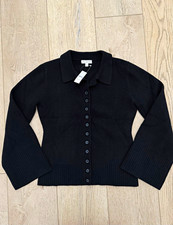 NWT J.Crew Milano-Stitch Cinched-Waist Cardigan M Black 100% Lambswool picture