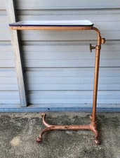 Antique Industrial Hospital Bed Tray Cast Iron Base Enamel Tray Used Adjustable  picture