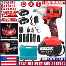 Cordless Electric Impact Wrench Gun 1/2'' High Power Driver With 2 Battery 18V picture