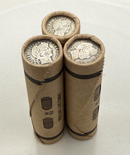SILVER BARBER DIME showing on vintage unsearched old wheat penny window roll us picture