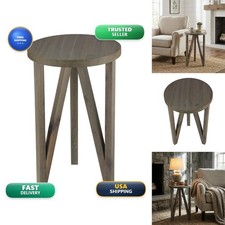 Cortesi Home Tobin Accent Table Farmhouse Grey Wire Brushed Finish Small 15