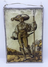 Antique German Swiss Grisaille Silver Stained Glass Landsknecht Soldier Panel picture
