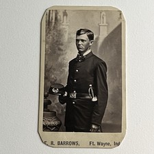 Antique CDV Photograph Young Man Military Academy Kepi Hat Sword Ft Wayne IN picture