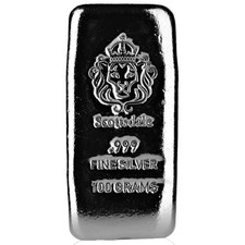 100 Gram Cast Silver Bar by Scottsdale Mint .999 Silver Bullion - 100g  #A130 picture