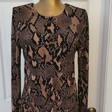 DONNA KARAN NEW YORK CLASSIC REVIVAL BLACK BEIGE SNAKE PR DRAPE DRESS 8 NWT picture