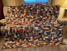 Antique Dated 1909 Hand-Stitched Crazy Quilt With Some Wear 76 x 72 picture