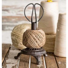 TELKIN TWINE & SCISSORS Spool Holder Set - Vintage Cast Iron Sewing Room Decor picture