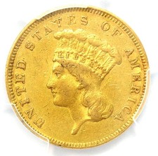 1855 Three Dollar Indian Gold Coin $3 - Certified PCGS XF Details - Rare Coin picture