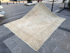 Vintage Turkish Oushak Rug 9.5x12.6 ft Ivory Beige Wool Large Area Carpet picture