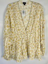 Torrid Relaxed Peasant Top Yellow Floral Lace V-Neck Button Long Sleeve Size 4X picture