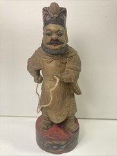 Antique Chinese Poly-chrome Carved Painted Wood Figure Temple Statue signed picture