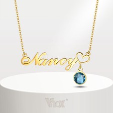 Vnox Personalized Name Necklace Custom Birthstone Pendant Stainless Steel Chain picture