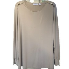 Susan Graver Top 2X Beige  Stretch Liquid Knit Gold Shoulder Button Detail Tunic picture