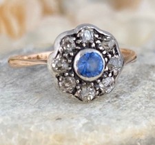 Antique Cornflower Sapphire Diamond 18k Ring picture