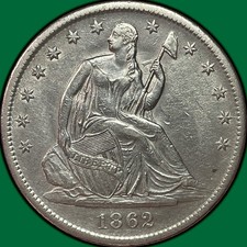 1862-S Seated Liberty Half Dollar Choice Almost Uncirculated AU+/UNC Coin #44835 picture