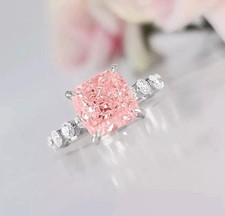 2.50Ct Cushion Cut Lab Created Pink Diamond Solitaire Ring 14K White Gold Plated picture