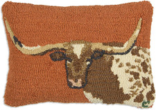 Artist-Designed Longhorn Steer Hand-Hooked Wool Decorative Throw Pillow (14 in X picture