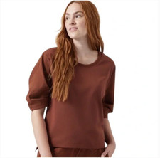 Athleta Harlow Hybrid Tee Puff Sleeves in Ancient Mahogany Athleisure Sz XL NWT picture
