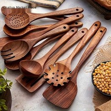 10 Pcs Wooden Cooking Utensils Set Kitchen Spoons Spatula Stir Fry Tools picture