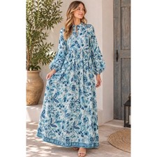 NWT Clara The Label Cassia Maxi Dress Oasis Blue Floral Balloon Sleeve Boho XS picture