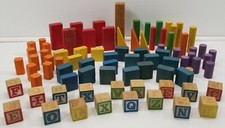 KK) Vintage Lot of 82 Piece Wooden Toy Blocks Letters picture